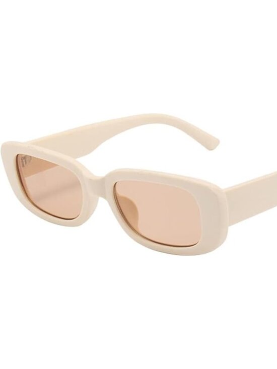 Trendy Rectangle Matte Beige Sunglasses Women Men Retro Square Fashion Shades - Picture 1 of 5